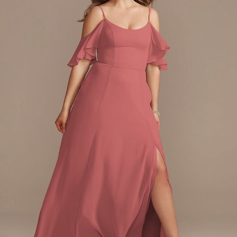 David’s Bridal Long Cold Shoulder Bridesmaid Dress
